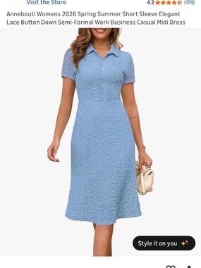 Light Blue Textured Lace Button-Front Midi Dress